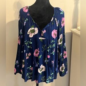 Old Navy Navy Blue Floral Blouse